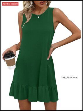 Sleeveless Ruffle Hem Tank Dress with Pockets Summer Beach Dress